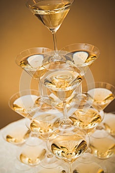Pyramid of glasses of champagne