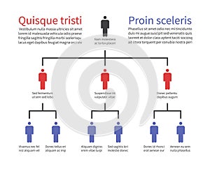 Pyramid hierarchy chart, business organization structure with people icons. Flow chart tree vector infographic