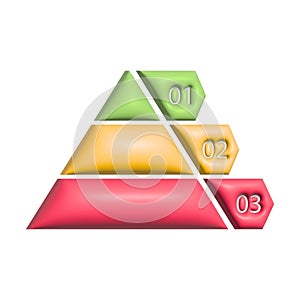 Pyramid infographic 3D. Triangle hierarchy data with 3 segments.