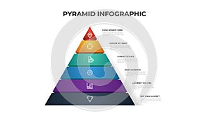 Pyramid infographic template with 6 list and icons, layout vector for presentation, report, brochure, flyer, etc