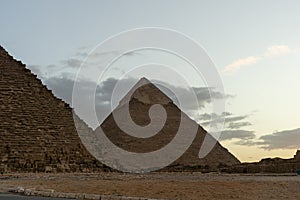 The Pyramid of Khafre behind the Pyramid of Cheops