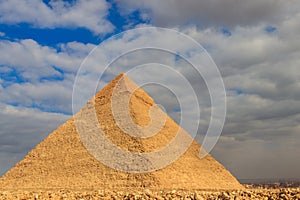 Pyramid of Khafre or of Chephren is second-tallest and second-largest of the Ancient Egyptian Pyramids of Giza