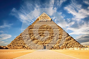 Pyramid of Khafre in Giza, Cairo, Egypt, The Great Pyramid of Khafre or Pyramid of Khafre in Giza, Egypt, AI Generated