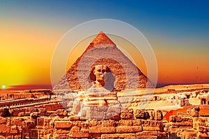 Pyramid of Khafre and the Great Sphinx at dawn