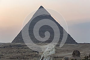 The Pyramid of Khafre and the Great Sphinx of Giza in the foreground