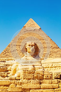 Pyramid of Khafre and the Great Sphinx. Great Egyptian pyramids
