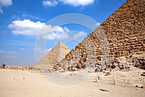 The pyramid of Khafre and Khufu day blue sky photo