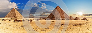 The Pyramid of Khafre and the Pyramid of Menkaure with small Pyramids, Giza complex panorama, Egypt