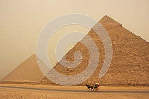 Pyramid of Khafre in a sand storm, Cairo
