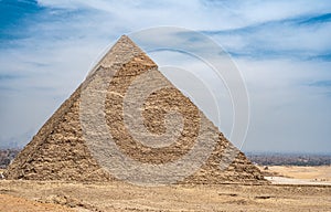 Pyramid of Khafre the second largest ancient Egyptian pyramid. Located next to the Great Sphinx, as well as the pyramids of Cheops