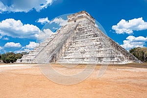 The Pyramid of Kukulkan at the ancient mayan city of Chichen Itza