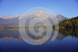 Pyramid Lake in Jasper national Park in autumn season