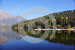 Pyramid Lake in Jasper national Park in autumn season