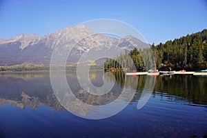 Pyramid Lake in Jasper national Park in autumn season