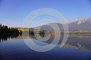 Pyramid Lake in Jasper national Park in autumn season
