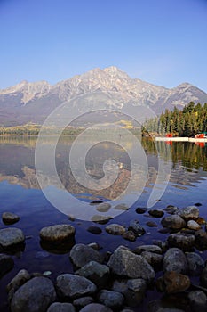 Pyramid Lake in Jasper national Park in autumn season