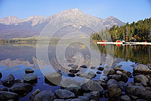 Pyramid Lake in Jasper national Park in autumn season