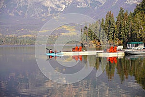 Pyramid Lake in Jasper national Park in autumn season