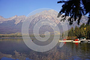 Pyramid Lake in Jasper national Park in autumn season