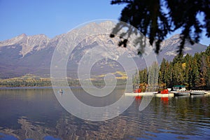 Pyramid Lake in Jasper national Park in autumn season