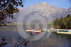 Pyramid Lake in Jasper national Park in autumn season