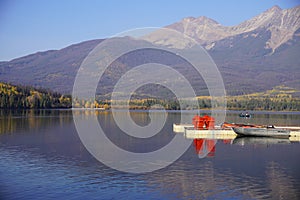 Pyramid Lake in Jasper national Park in autumn season