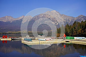 Pyramid Lake in Jasper national Park in autumn season