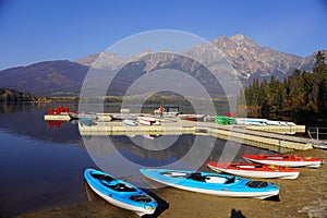 Pyramid Lake in Jasper national Park in autumn season