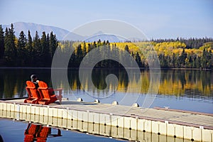 Pyramid Lake in Jasper national Park in autumn season