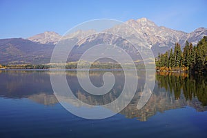 Pyramid Lake in Jasper national Park in autumn season