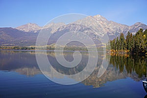 Pyramid Lake in Jasper national Park in autumn season