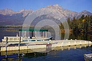 Pyramid Lake in Jasper national Park in autumn season