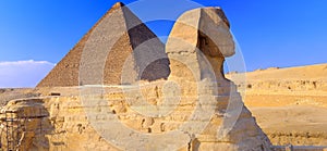 Pyramid located at Giza and the Sphinx. Panorama