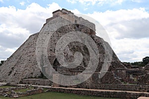 Pyramid of the Magician, Piramide del Advino next to the Cuadrangulo de los Pajaros, Quadrangle of the birds, Uxmal, Merida, photo