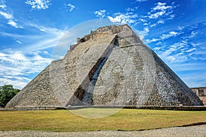 Pyramid of the Magician a step pyramid in Uxmal, Mexico