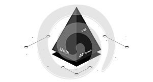 Pyramid mathematical figure. Black and white isometric 3d illustration isolated on white background. Vector design