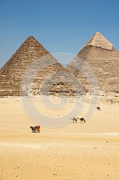 The Pyramid of Menkaure, Pyramid of Khafre and one of Queenâ€™s pyramid on Giza Plateau