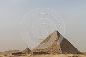 The pyramid of Menkaure with Queens Pyramids of Menkaure in the background