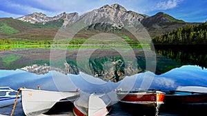 Pyramid Mountain reflecting in the Patricia Lake in the Jasper National Park Alberta, Canada