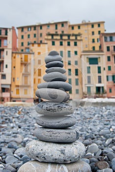 Pyramid of pebbles characteristic of the Camogli beach and color