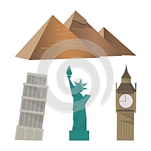 Pyramid, Pisa Tower, Statue of Liberty, Big Ben sightseeing set