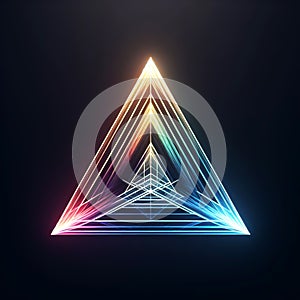 Pyramid with refraction and holographic effect light on dark background