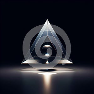 Pyramid with refraction and holographic effect light on dark background