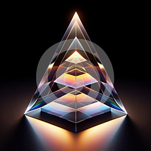 Pyramid with refraction light and holographic effect on dark background