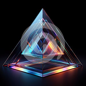 Pyramid with refraction light and holographic effect on dark background