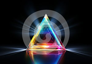 Pyramid with refraction light and holographic effect on dark background