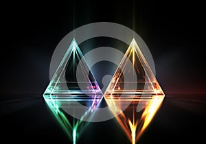 Pyramid with refraction light and holographic effect on dark background