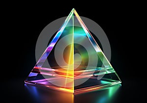 Pyramid with refraction light and holographic effect on dark background