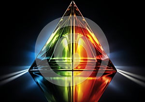 Pyramid with refraction light and holographic effect on dark background