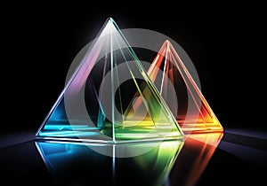 Pyramid with refraction light and holographic effect on dark background